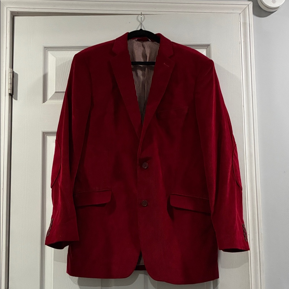 Retro Men's Red Corduroy 2 Button Blazer with Checker Lining 41L